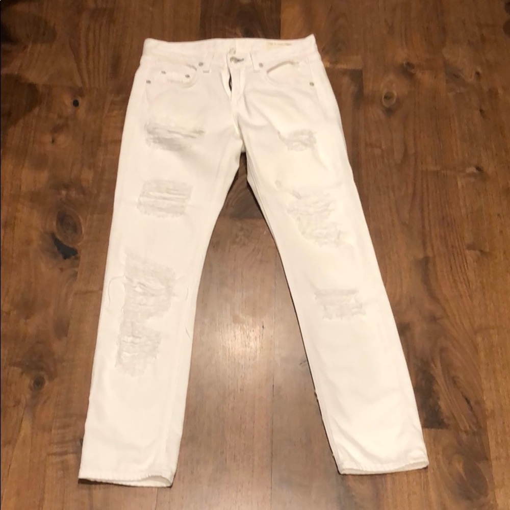 Rag & Bone white distressed boyfriend jeans